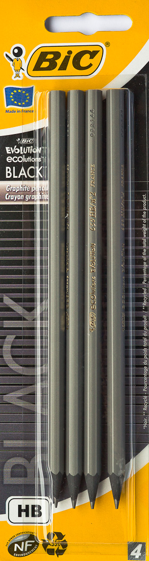 HB BIC Bleistift Evolution Black silber Blister à 4 Stück mit Radierer 